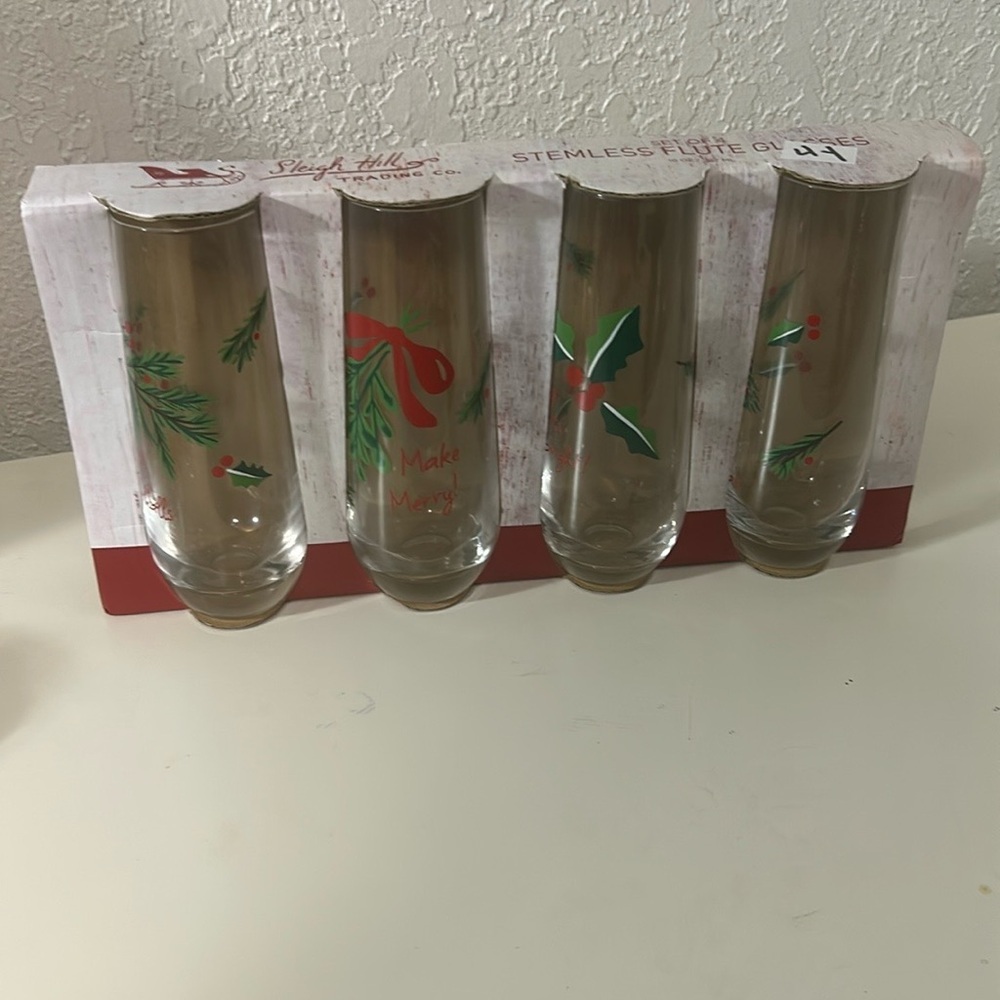 Holiday Stemless Flute Glass Set